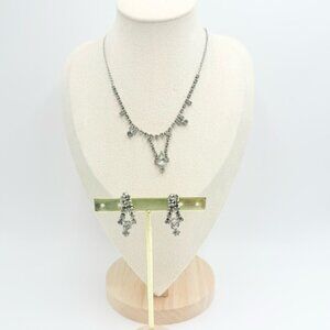 Vintage Clear Crystal Rhinestone Dainty Dangles Necklace Earrings Sets